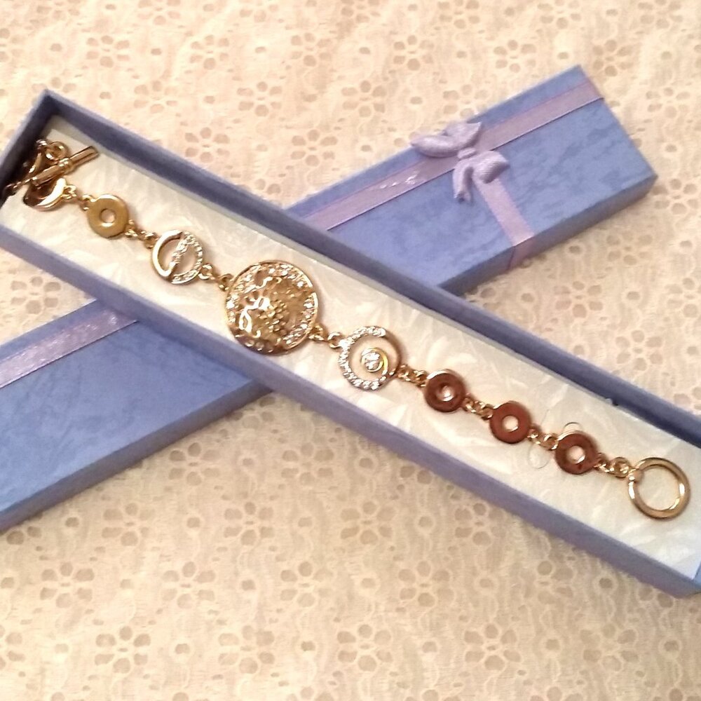 Vintage New Clear Crystal Charm Multi Circle Link Gold Plated Bracelet